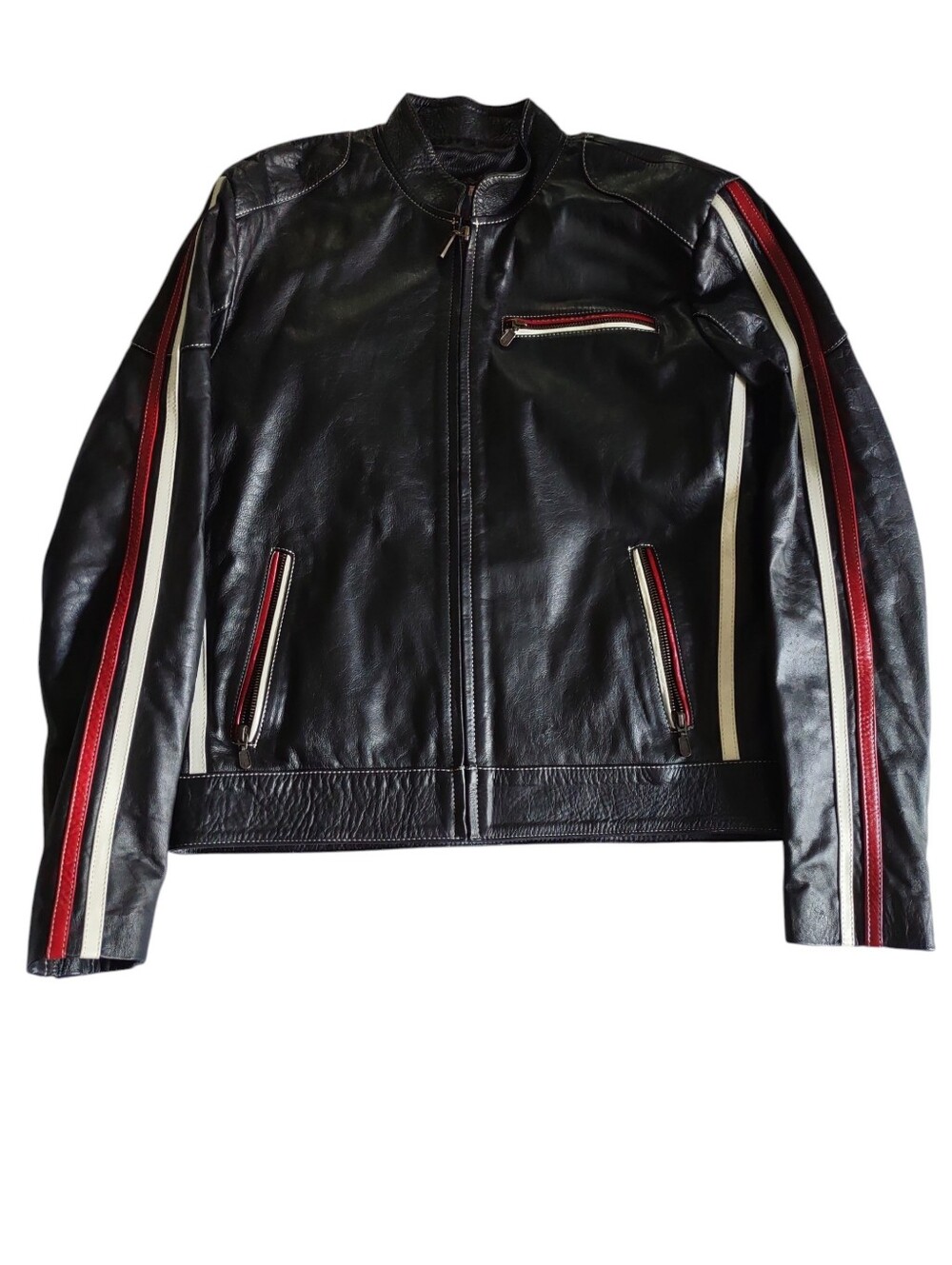 Arma Bueno Moda Piel Medium Striped Leather Jacket